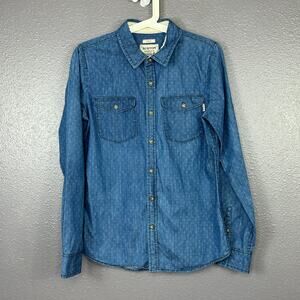 Burton Denim Button Down Mens Medium Print Long Sleeves Double Front Pockets